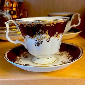 Vintage Elegant Royal Albert Gold and red  Teacup and Saucer Set “ Ruby”
